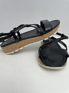 PRADABlack Patent Leather & Cork Heel Sandal, Size 37.5 Black - Picture 1 of 12