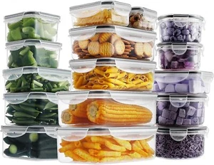 32-Piece Food Storage Set: 16 Containers & Lids, Plastic Lunch Bento Box, Black - Picture 1 of 7