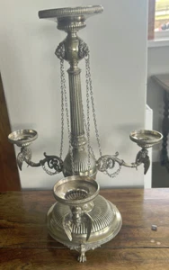 Antique Victorian Silver Plate Candelabra With Chains - Picture 1 of 10
