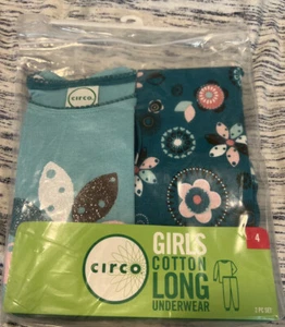 NWT Girls CIRCO Sz 4 Cotton Pajamas / Cotton Long Underwear 2pc TEAL FLOWERS - Picture 1 of 4