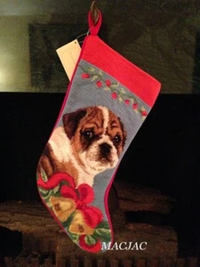 Bulldog Needlepoint Christmas Stocking NWT - Picture 1 of 1