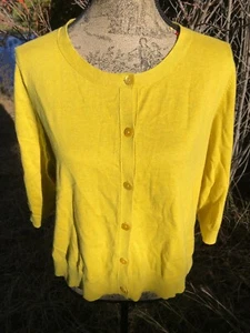 Cardigan Eileen Fisher in lino misto cotone 1X giallo abbottonato - Foto 1 di 13