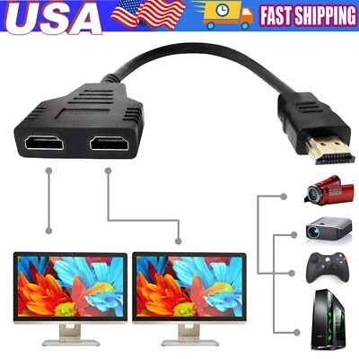 4K HDMI Cable Adapter Male To Dual Female 2.0 Converter 1 in 2 out Y Splitter TV - Image 1 of 4