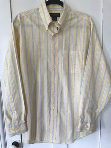 Brooks Brothers No Iron Cotton Dress Shirt, Yellow & Blue Striped, Size Medium - Picture 1 of 5
