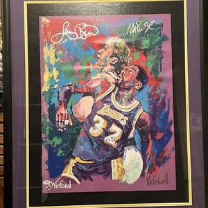 Magic Johnson and Larry Bird on Canvas Signed 36X24 Winford Collection PSA/DNA - Picture 1 of 9