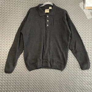 Haggar Clothing Co Black Longsleeve Polo Pullover Sweatshirt 1/4 Button Up Men L - Picture 1 of 7