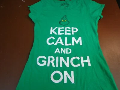 KEEP CALM AND GRINCH ON Adult Ladies Dr. Seuss  T-shirt SMALL  J0 - Image 1 of 4