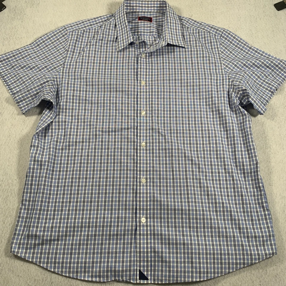 UNTUCKit Shirt Mens 2XL Blue White Check Button Up Wrinkle Fit Cotton Slim Fit - Image 1 of 4