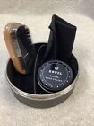 BEY-BERK 5 PIECE SHOE SHINE KIT IN STAINLESS STEEL AND BLACK LEATHER CASE NEW