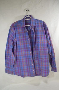 Alan Flusser Button Down Shirt Long Sleeve Multi-Color Purple Plaid Mens Lg T35 - Picture 1 of 5