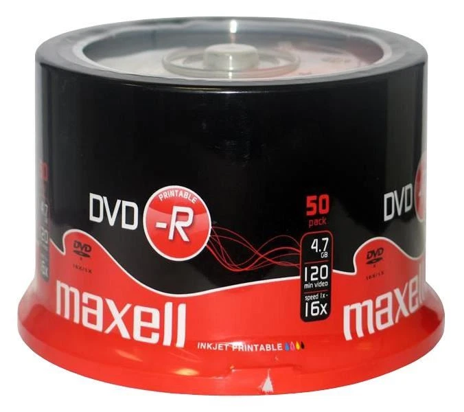 MAXELL - 16x Speed Printable DVD-R Blank DVDs - Spindle Pack of 50 - Image 1 of 1