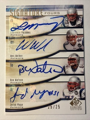 2009 SP Signature Quad Autograph Wes Welker Ben Watson Jerod Mayo Patriots 25/25 - Image 1 of 3