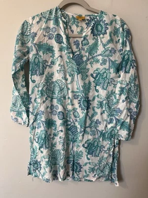 Roberta Roller Rabbit Turquoise Amanda Kurta Long Sleeve XS GUC - Image 1 of 4