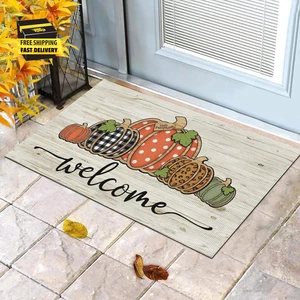 Happy Fall Doormat Pumpkin Welcome Mats Indoor Outdoor Autum Thanksgiving Non Sl - Picture 1 of 7