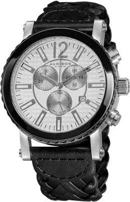 Akribos AK571BK Swiss Chronograph Day Date Black Braided Leather Band Mens Watch - Image 1 of 4