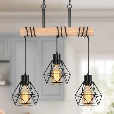 农舍餐厅吊坠桌上灯具,3 轻质乡村纯色... — 第 1/4 张图片