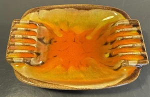 VTG MCM USA Ashtray California Ceramic Pottery Orange Brown Glaze 4.5” X 6” - Picture 1 of 8