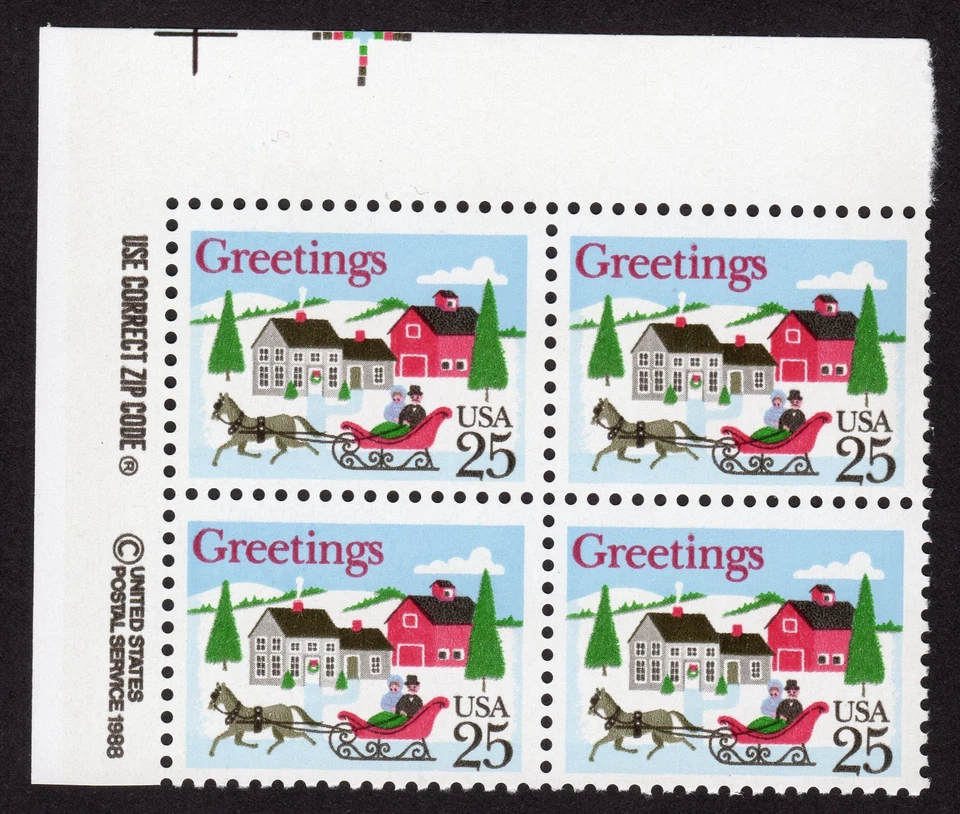 Scott #2400 Christmas Sleigh in Winter Scene Zip Block of 4 Stamps - MNH UL #2 - Image 1 of 1