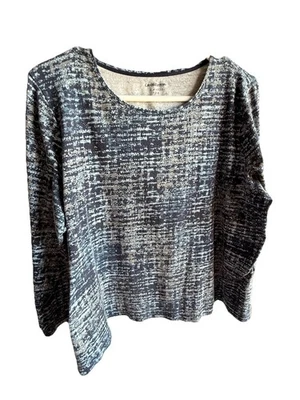 Top Croft & Barrow Azul Variegado y Gris Manga 3/4 Talla 1X Cuello Barco Foto 1 de 4