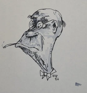 FRANK KOZIK ORIGINAL ARTWORK  - OLD MAN SMOKING - 1986 - Picture 1 of 9