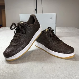 NIKE Air Force 1 One Shoes 12 Brown CROC Leather '07 LV8 Low Sneaker 718152-200 - Picture 1 of 10