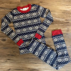 Hanna Andersson Blue White And Red Snowflake Pajamas Long Johns - Picture 1 of 5