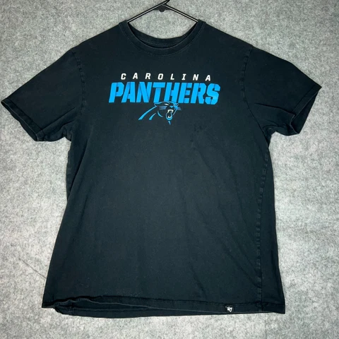 Carolina Panthers Mens T Shirt Medium Black Blue NFL Football Sports Graphic Top Cover