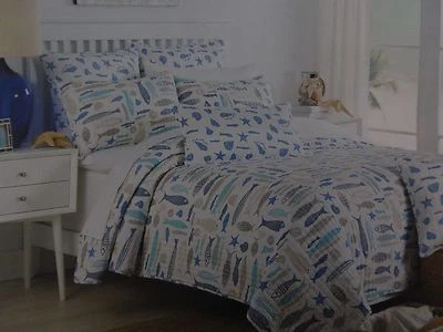 2 pc Max Studio Under The Sea Fishes & Seashells Twin Quilt & Sham Set NIP - Image 1 of 4