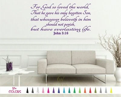 Juan 3:16 Porque Dios tanto amó al mundo Biblia pared vinilo calcomanía escritura pegatina Foto 1 de 4