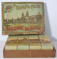 1893 BOXED SET OF WORLDS FAIR COLUMBIAN EXPOSITION PUZZLE BLOCKS By McLOUGHLIN