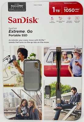 SanDisk 1TB Extreme Go SSD Portable Solid State Drive USB-C 1050MB/s Read Speed. - Image 1 of 4