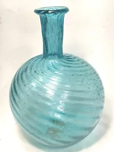 Mexican Hand blown aqua Blue Glass Bottle Avalos. Vintage art deco aqua glass. - Picture 1 of 11