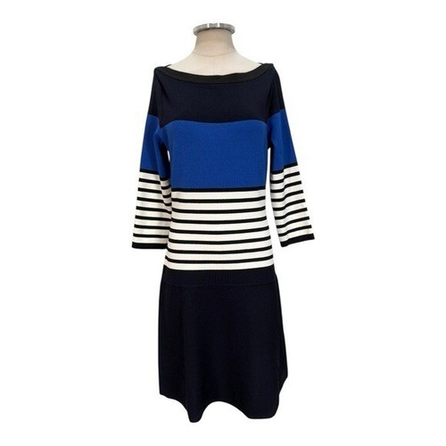 Abito donna Kate Spade manica 3 4 a righe blu navy nero taglia large