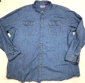 WRANGLER Heavy Denim Shirt Men 3XL Light Wash Blue Stretch Western Country Cowbo - Picture 1 of 16
