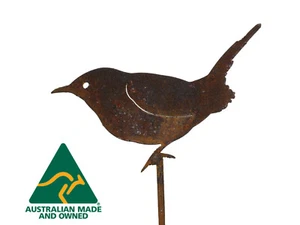 Wren Australian Made Rusty Native Garden Art sculpture Stake - Picture 1 of 3