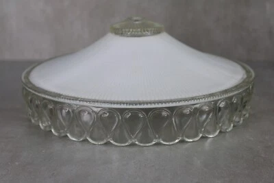 Vintage 1950s Art Deco Holophane Clear Ribbed Glass Ceiling Fixture Globe Shade - Image 1 of 4