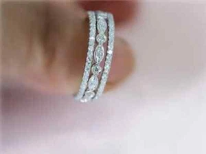 Art Deco Style Lab-Created Diamond Round Cut Wedding Band Ring 14k White Gold FN - Picture 1 of 9