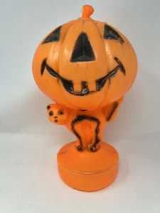 VINTAGE CAT PUMPKIN  PLASTIC  BLOW MOLD LIGHT NO CORD VERY VERY NICE! - Picture 1 of 13