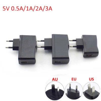 AC/DC Power Adapter supply 5V 0.5A/1A/2A/3A USB Port For LED Strip Lights Phone - Image 1 of 4
