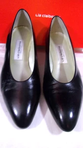 VINTAGE LIZ CLAIBORNE 'APPLAUD' Women’s BLACK LEATHER Heels PUMPS Size 9M-SPAIN - Picture 1 of 15