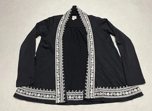 Lucky Brand Jacket Women's Small Black Floral Embroidered Open Front Drape  - Picture 1 of 8