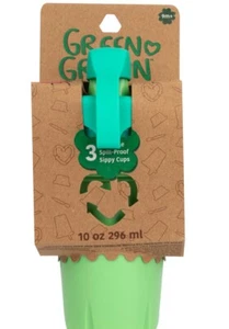 Green Grown 3 Reusable Spill Proof Sippy Cups Green, Blue 10 oz - Picture 1 of 4