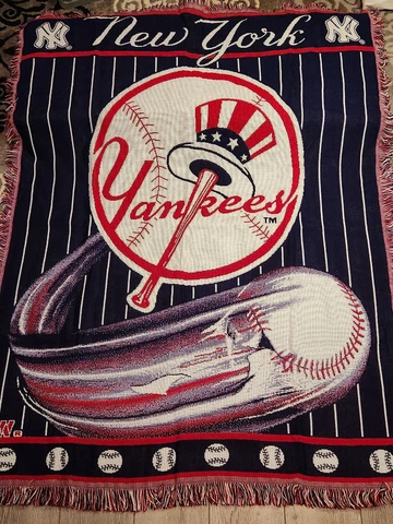 New York Yankees Woven Throw Blanket Red White And Blue 5' X 4' Cover