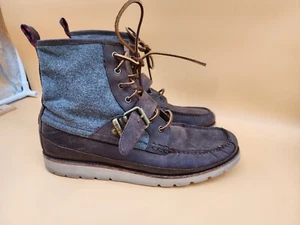 Polo Ralph Lauren SaddleWorth Mens Boots Brown Leather Lace Buckle Size 11D - Picture 1 of 10