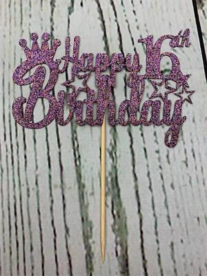 Happy 16th Birthday Cake Topper Teenager 16th Birthday Cake Supplies Purple Foto 1 de 2
