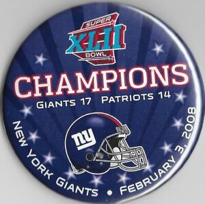 NEW YORK GIANTS SUPER BOWL XLII CHAMPS NFL FOOTBALL PINBACK BUTTON New