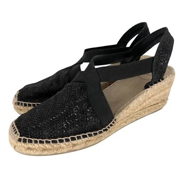 Sandalias Toni Pons Oro Tritón Alpargata Cuña Talla 39 u EE. UU. 8 Negras Brillantes Foto 1 de 4