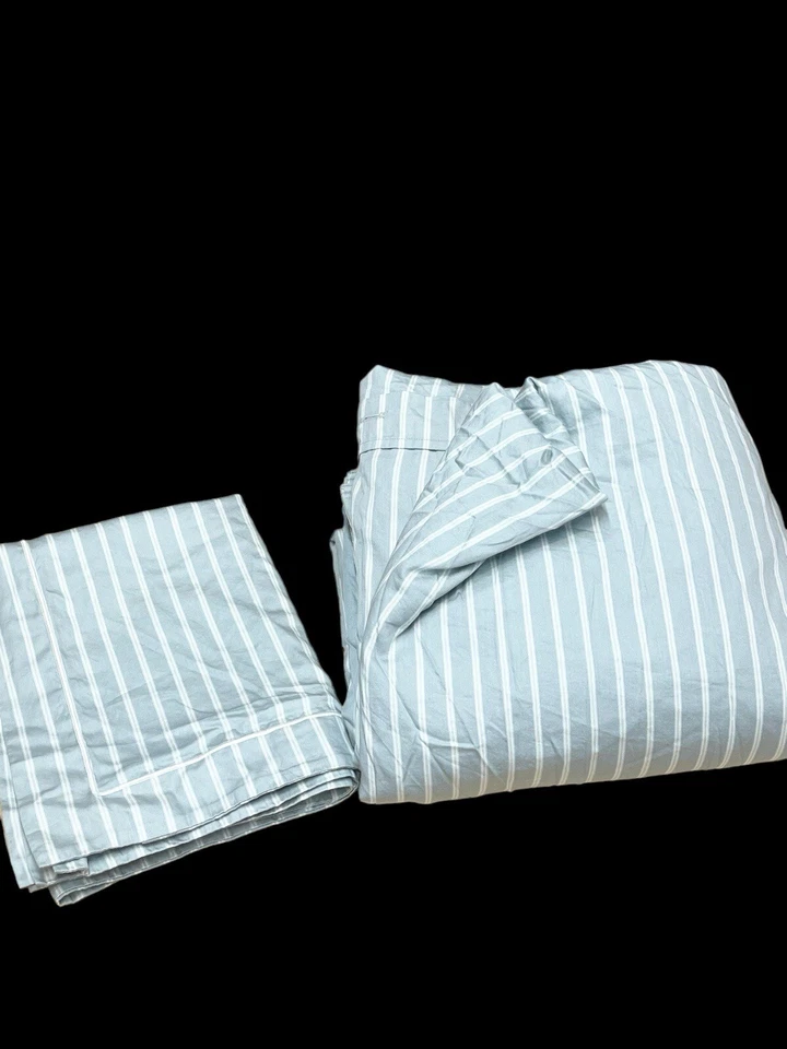 Restoration Hardware Italy Cotton Sateen King Duvet Cover & 1 King Sham Striped - Image 1 of 4