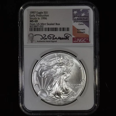 1997 $1 SILVER AMERICAN EAGLE ✪ NGC MS-69 ✪ COIN EARLY PRODUCTION STRUCK IN 1996 - Image 1 of 2