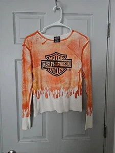 Harley Davidson Womens Long Sleeve T-Shirt Flame Size M - Picture 1 of 4